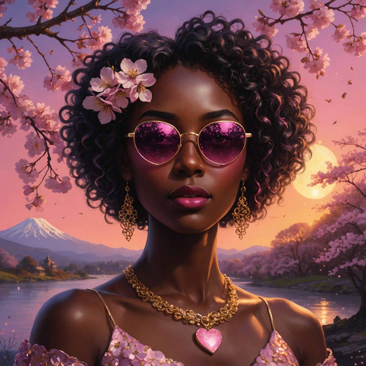 Woman with Cherry Blossoms in Hair, Fantasy Portrait
