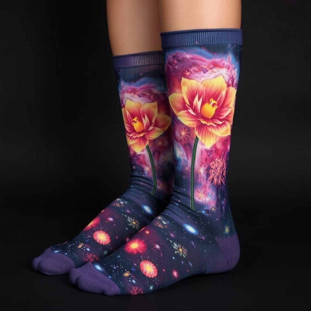 Galaxy Flowers on Socks: A Colorful Cosmic Design