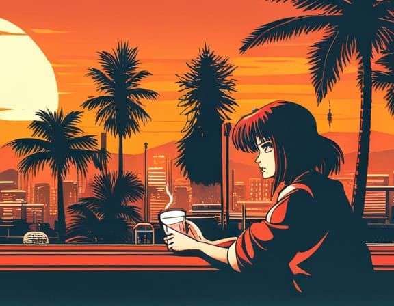 Retro Anime Diner Scene with Cinematic Lighting