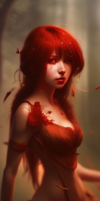 Red Woman with Bloody Eyes: Dark Fantasy Digital Art