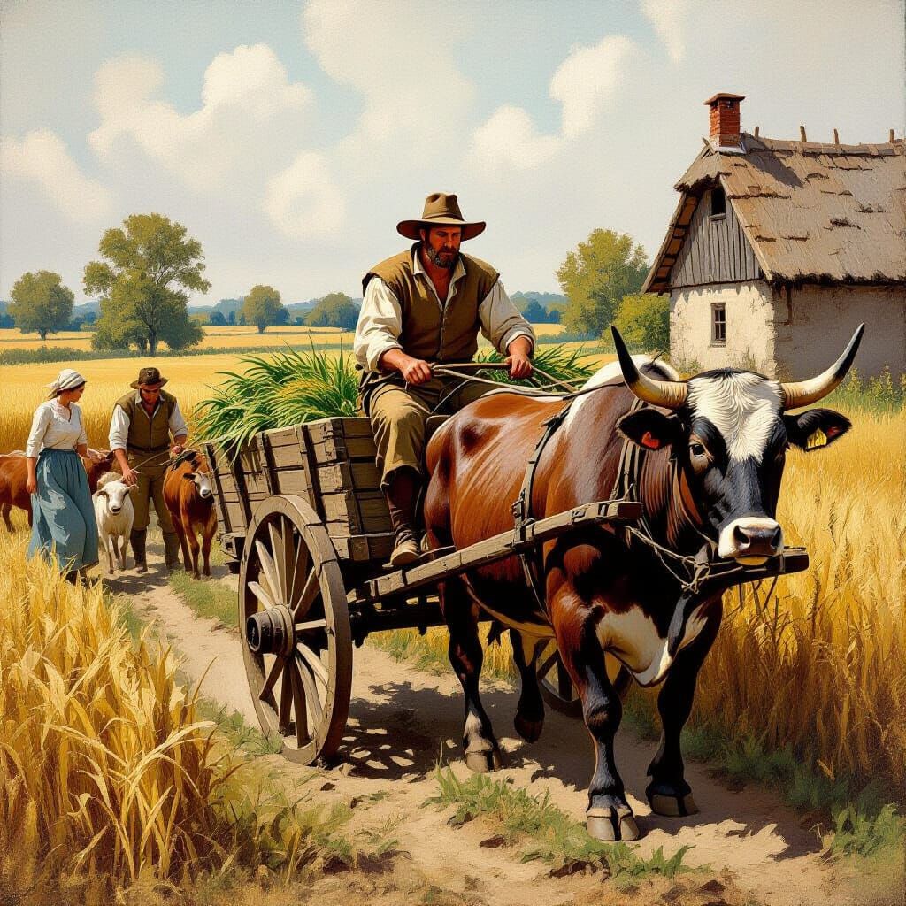 Medieval Farmers Harvesting Crops in Rustic Style