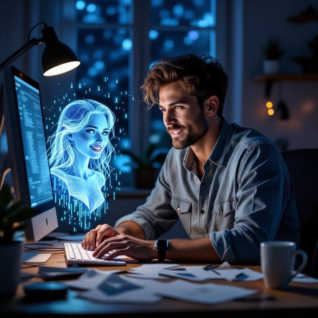 Man and AI Woman in Futuristic Digital Art