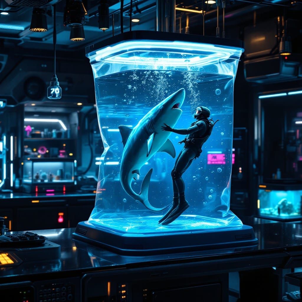 Cyberpunk Aquarium of a Fragile Earth