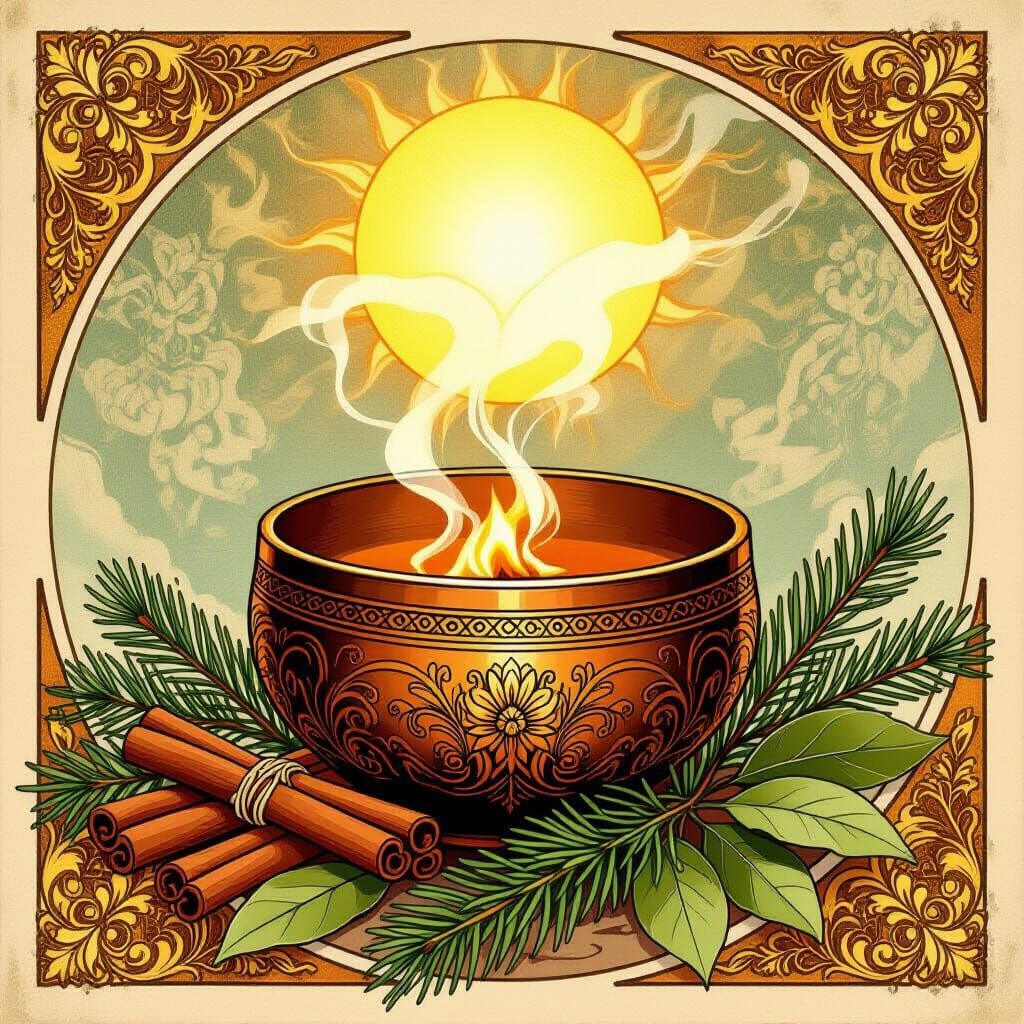 Golden Smudging Bowl in Art Nouveau Style