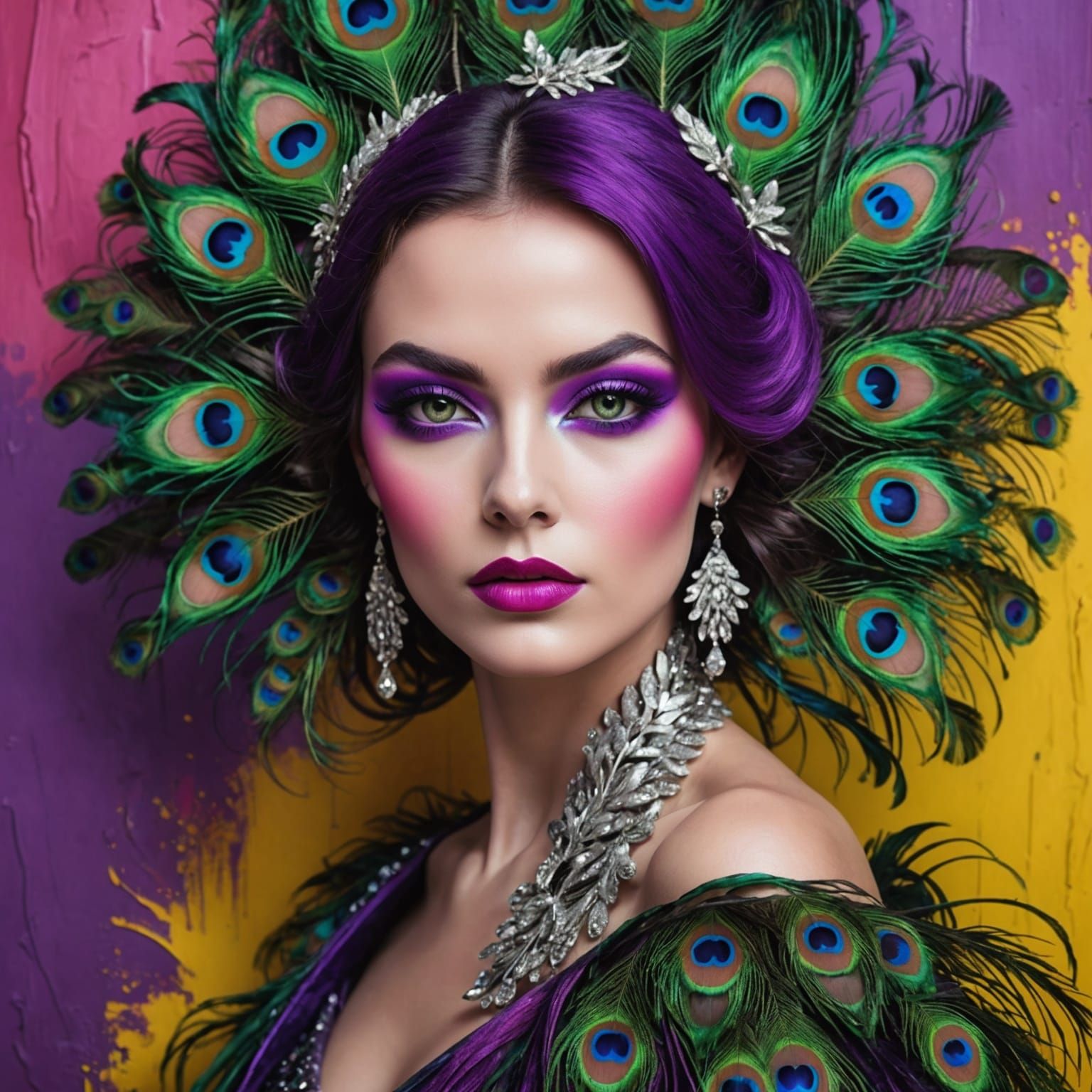 Abstract Portrait: Woman with Peacock Feather Hair