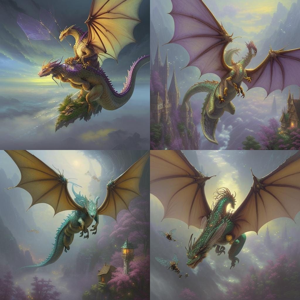Dragon in Ethereal Flight with Bees