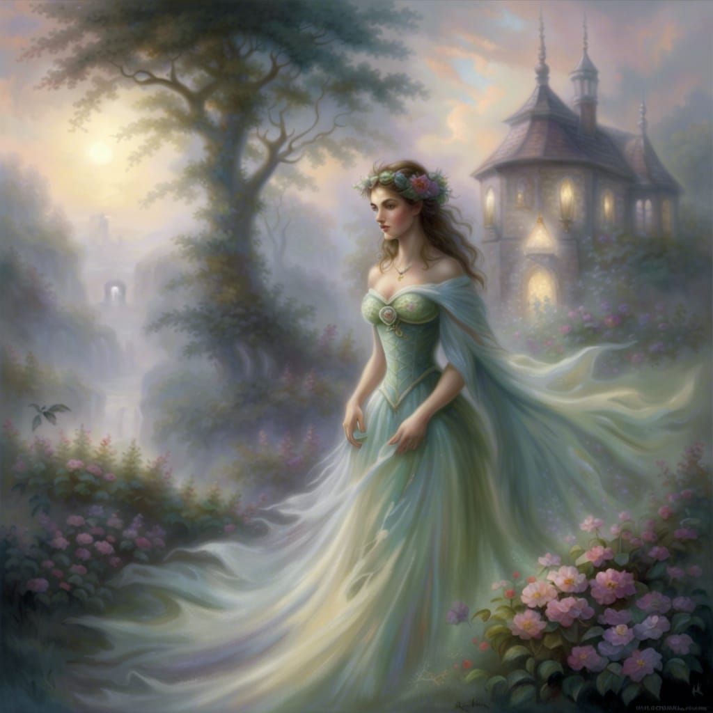 Enchantress in Ethereal Fantasy Landscape