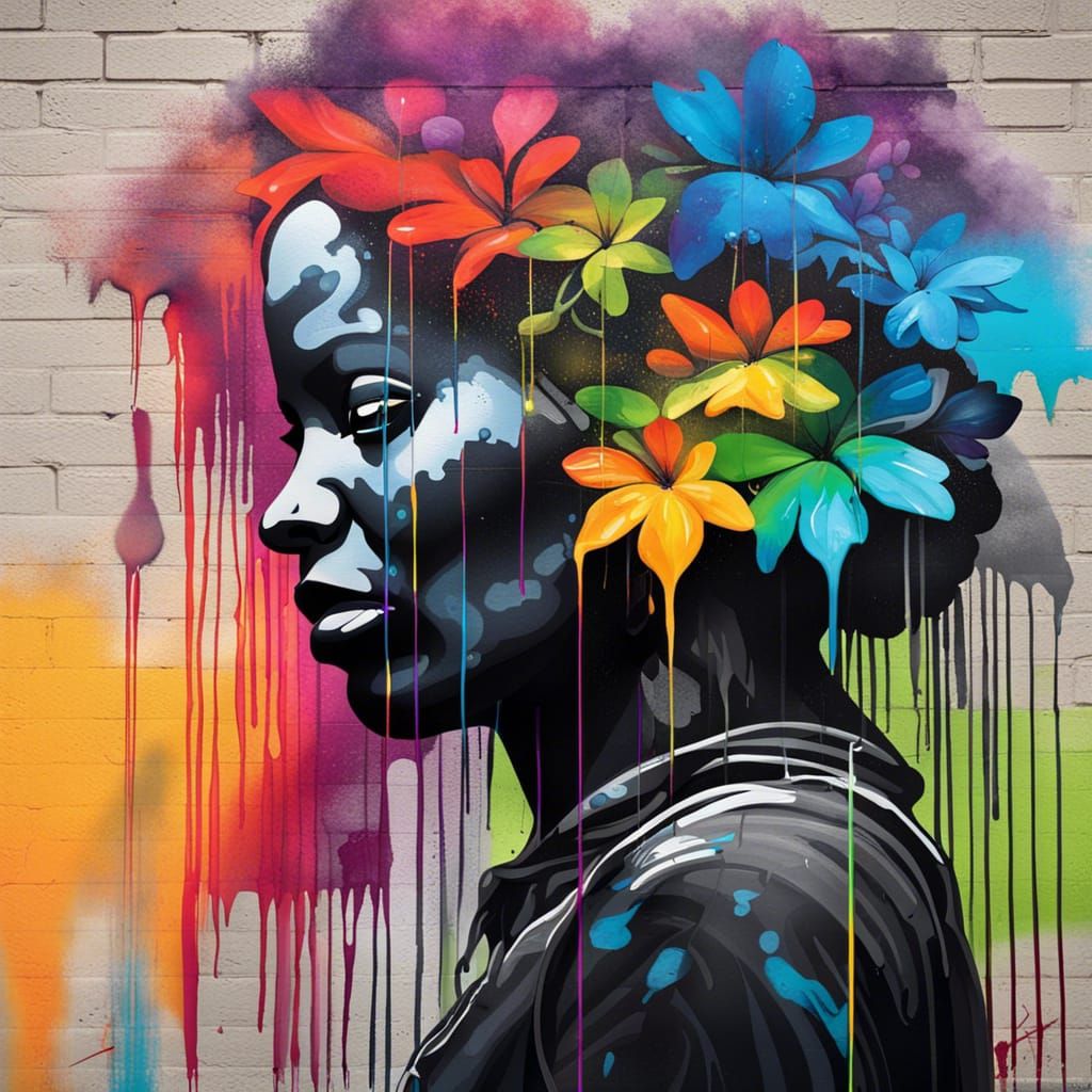 Rainbow Flower Silhouette Graffiti Street Art