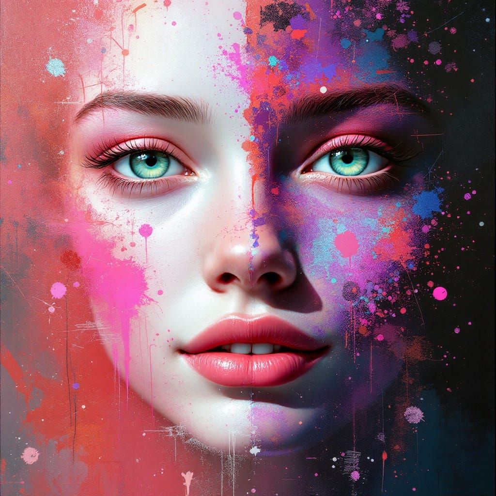Surreal Abstract 3D Oil Painting of Angelic Face