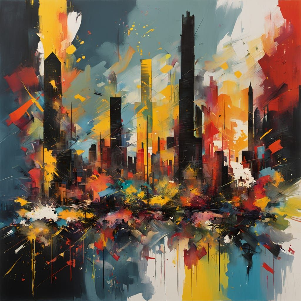Abstract Expressionist Cityscape in Pollock Style