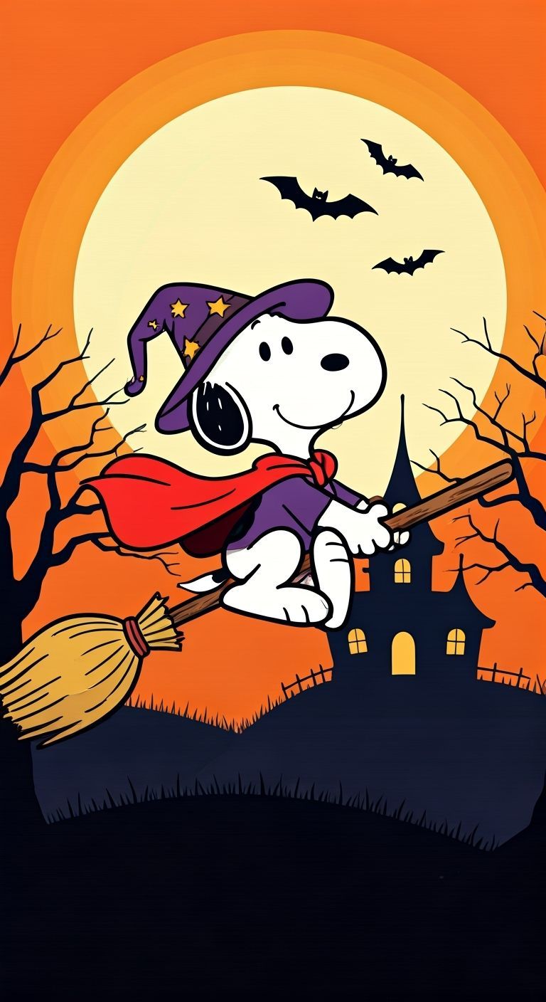 Snoopy as a Witch in Vintage Halloween Illustration