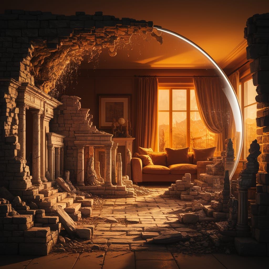 Decaying Ancient City in Glass Terrarium Photograph