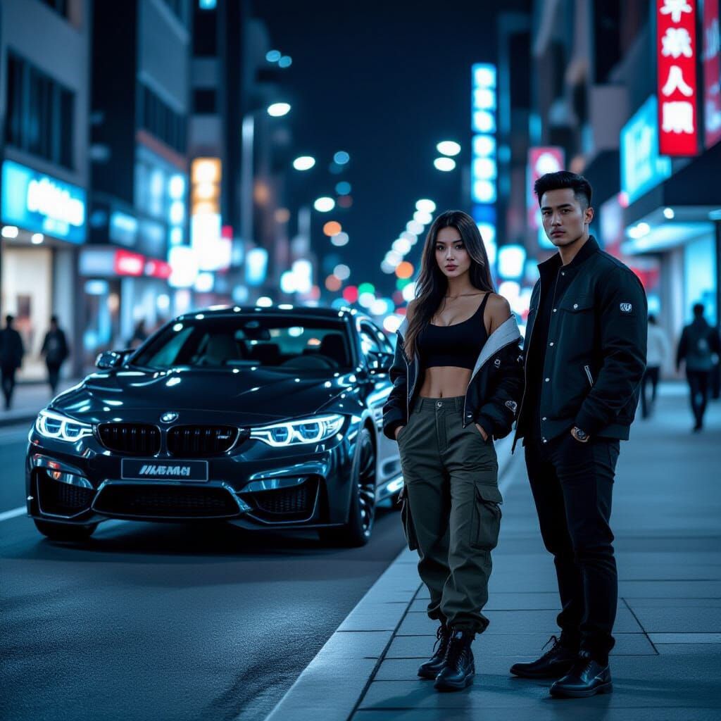 Sundanese Couple in City Street with BMW M4