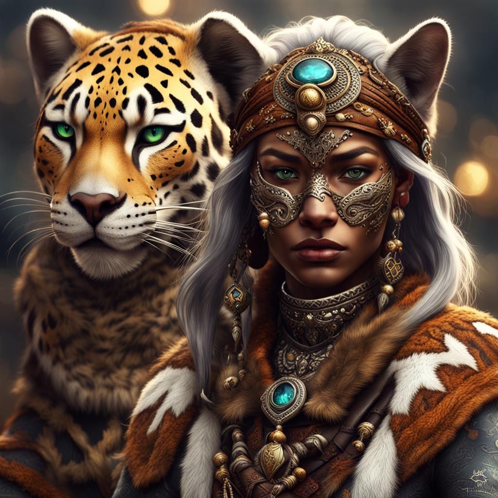 Tabaxi Jaguar Shamaness: Fantasy Concept Art