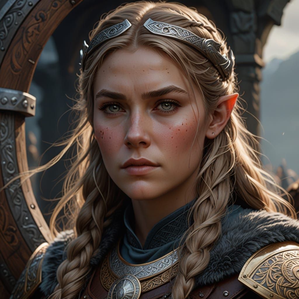 Viking Shield Maiden Portrait in Triadic Colors