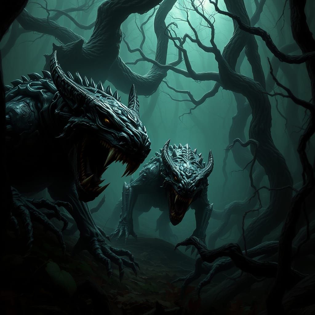 Ferocious Predators Stalk Prey in a Dark, Twisted Forest