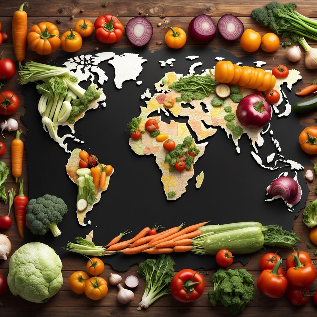 Vegetable World Map on Wood Table in 4K