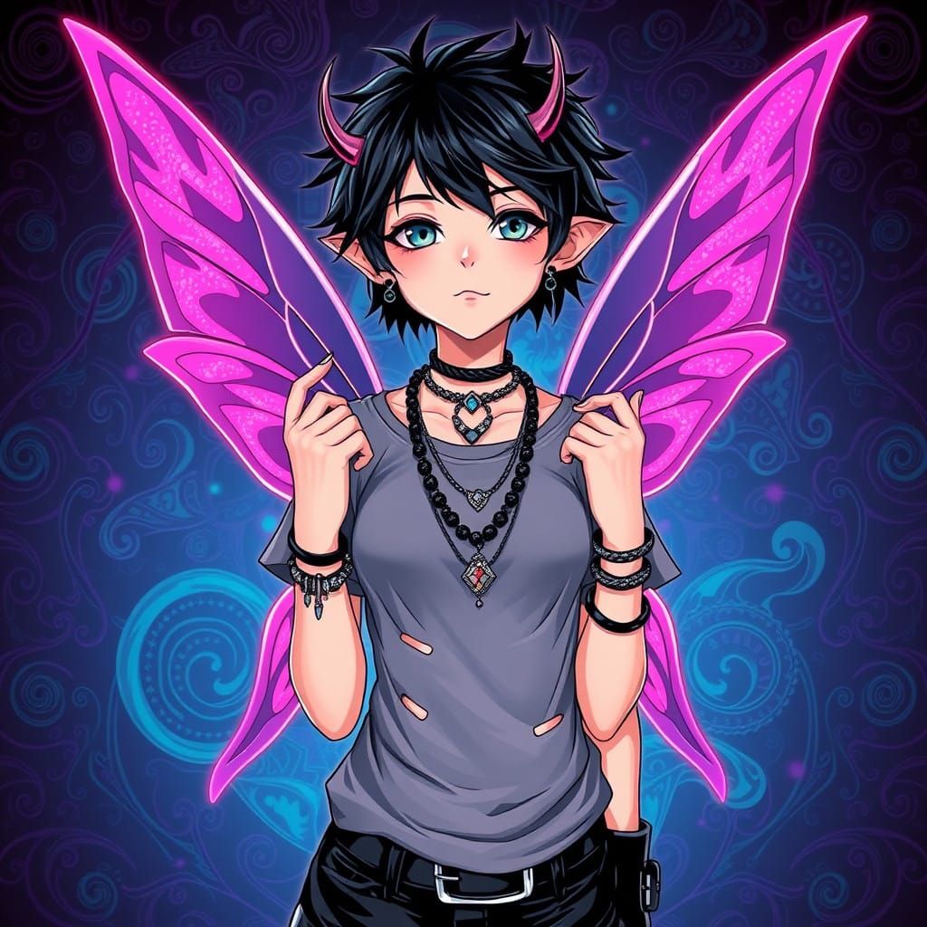 Gothic Fairy Emo Punk Trans Girl in Vibrant, 3D Shaded Style