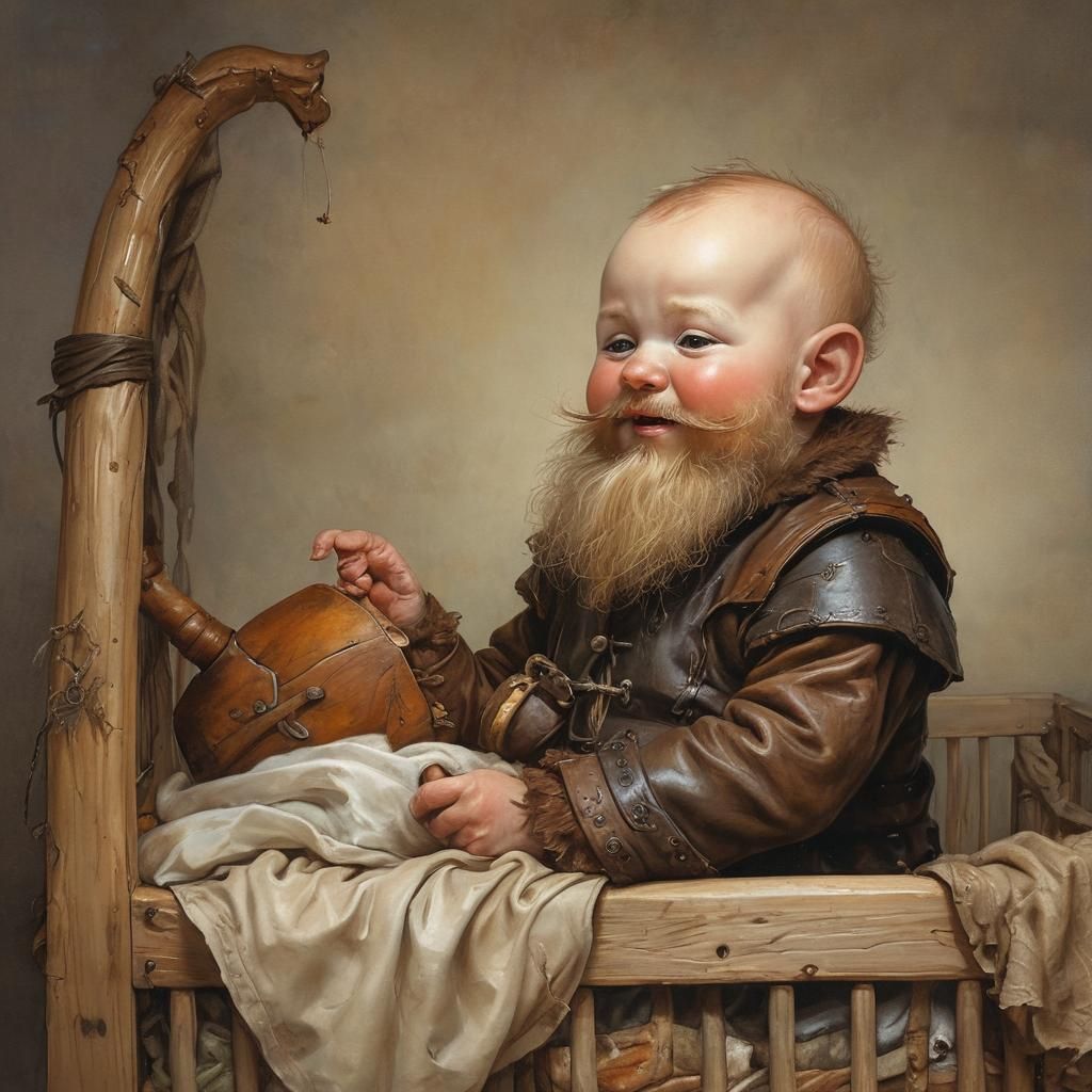 Baby Dwarf Portrait in Arthur Rackham Style