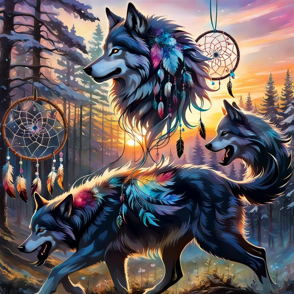 Ghost Wolf Dreamcatcher in Snowy Forest