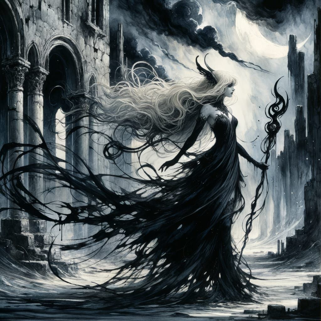 Ethereal Norse Goddess in Ruined Castle