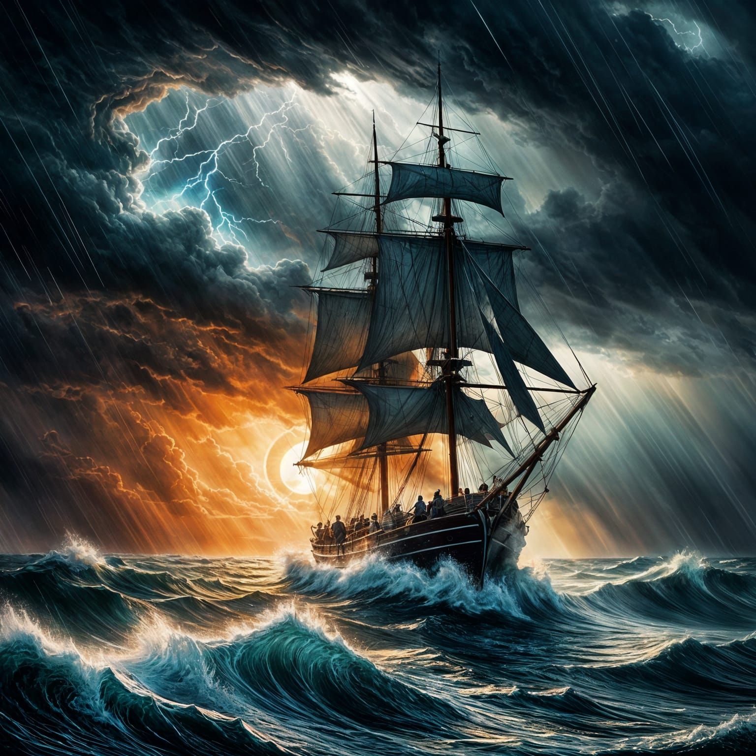 Sailboat Navigating Stormy Seas in Dramatic Seascape