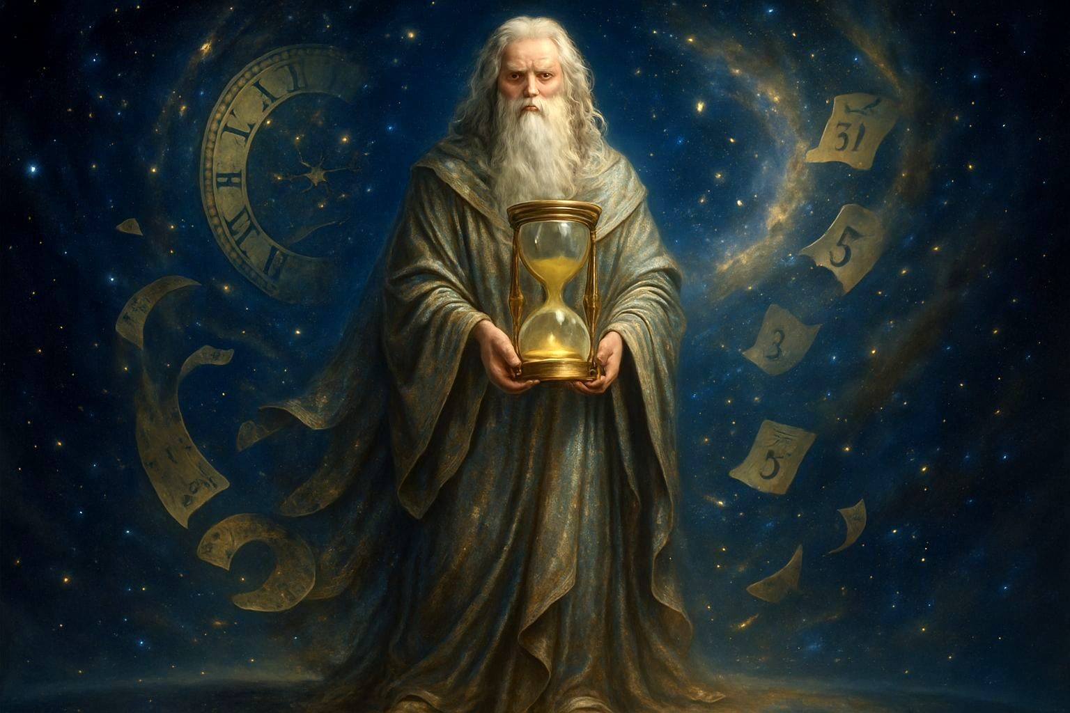 Majestic Father Time in Celestial Cosmos