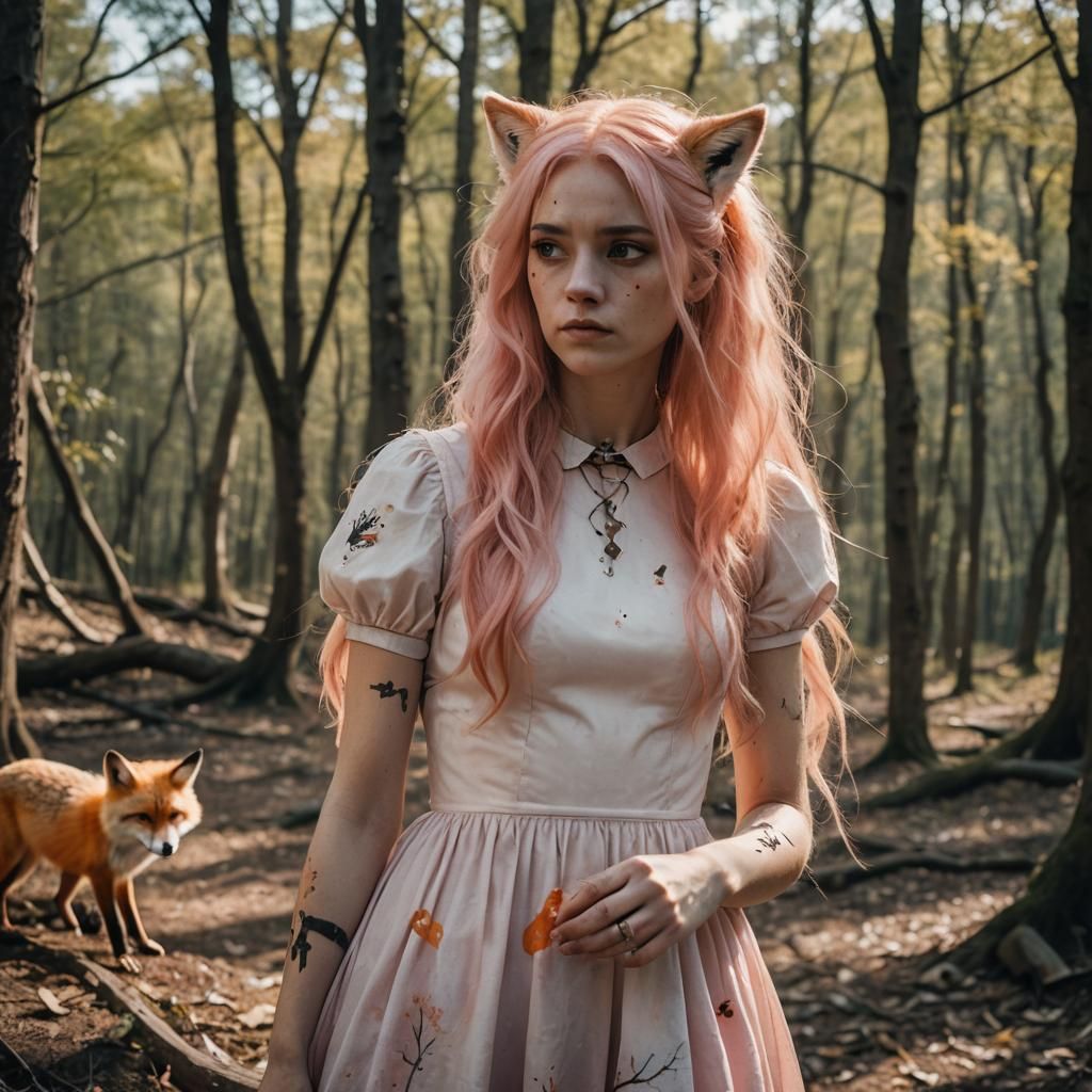 Girl with Foxes: Cinematic Film Still