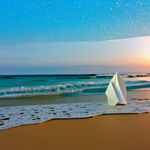 Recycled Glass Origami Turtle on Sunset Beach