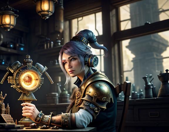 Gnome Repairs Automaton: 3D Fantasy Game Art