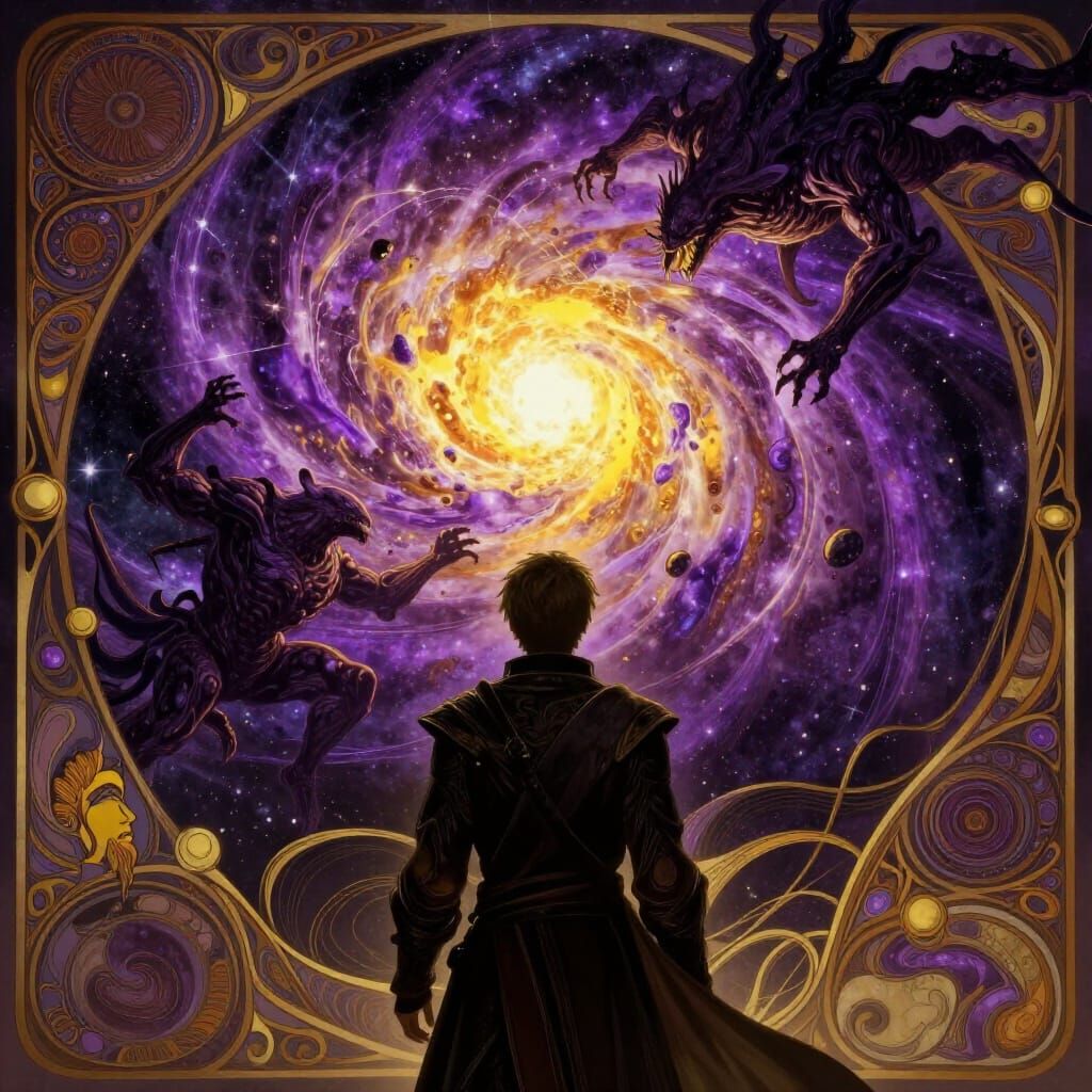 Cosmic Deity Gazes into Supernova and World Eater Battle