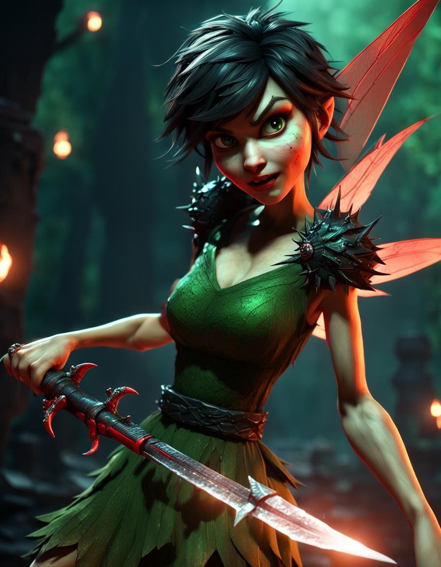 Evil Tinkerbell with Dagger: Detailed Digital Art