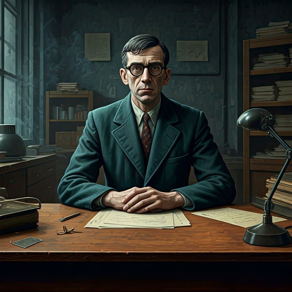 Gritty Dystopian Portrait of a Worn Man in a Cramped Flat