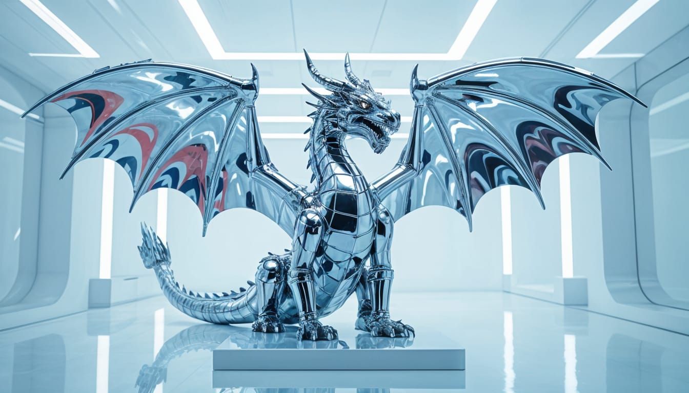 Chrome Dragon Sculpture with Y2K Aesthetic