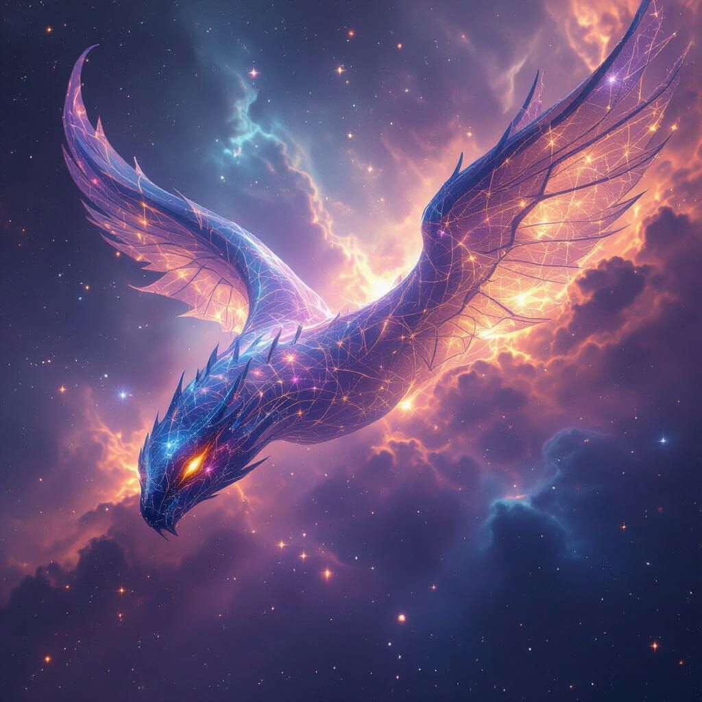 Cosmic Serpent Nebula Entity with Solar Flare Wings