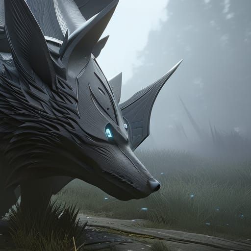 Detailed Black Fox in Dark Fantasy Style