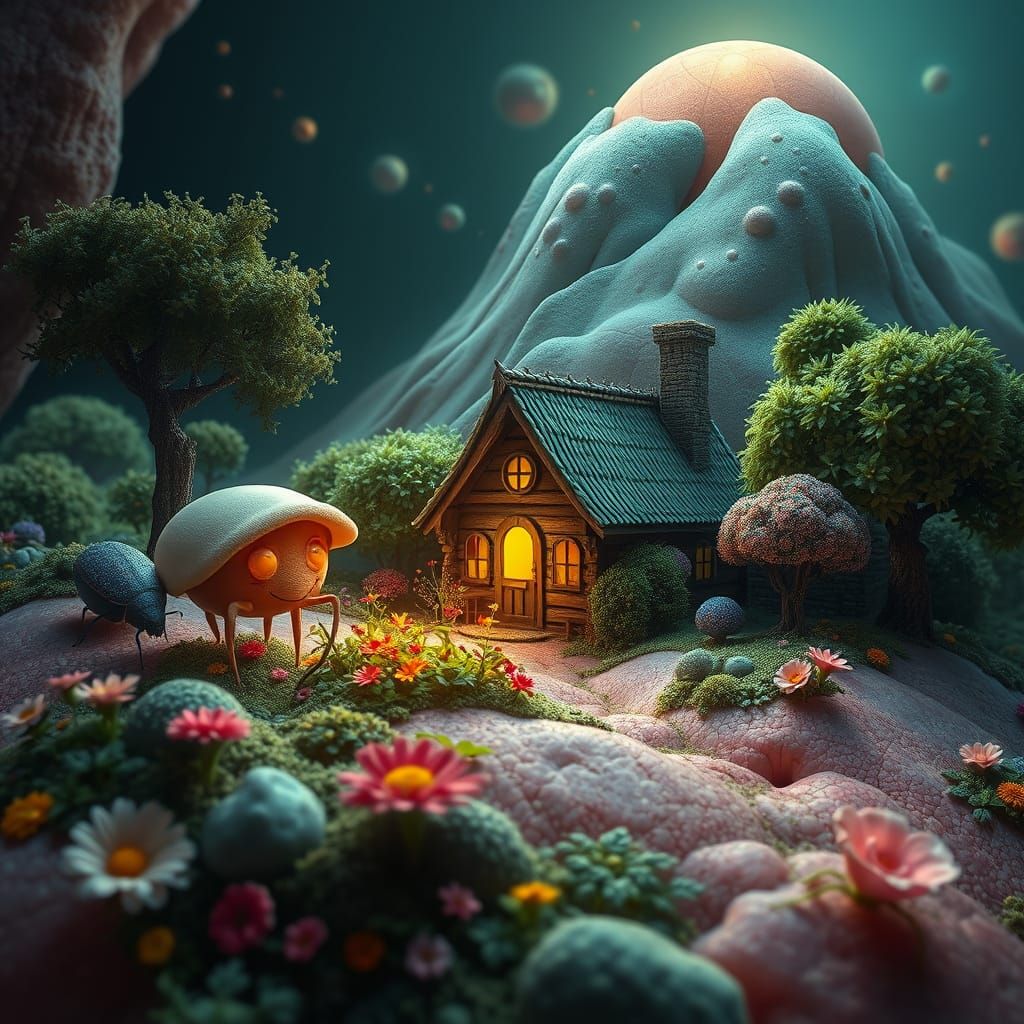 Skin Mites Tend Garden in Sci-Fi Electron Microscope