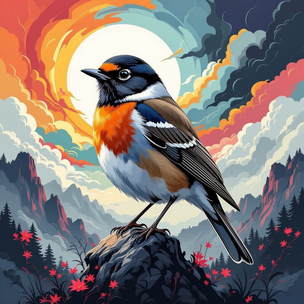 Proud Robin in Detailed Black and White Sketch