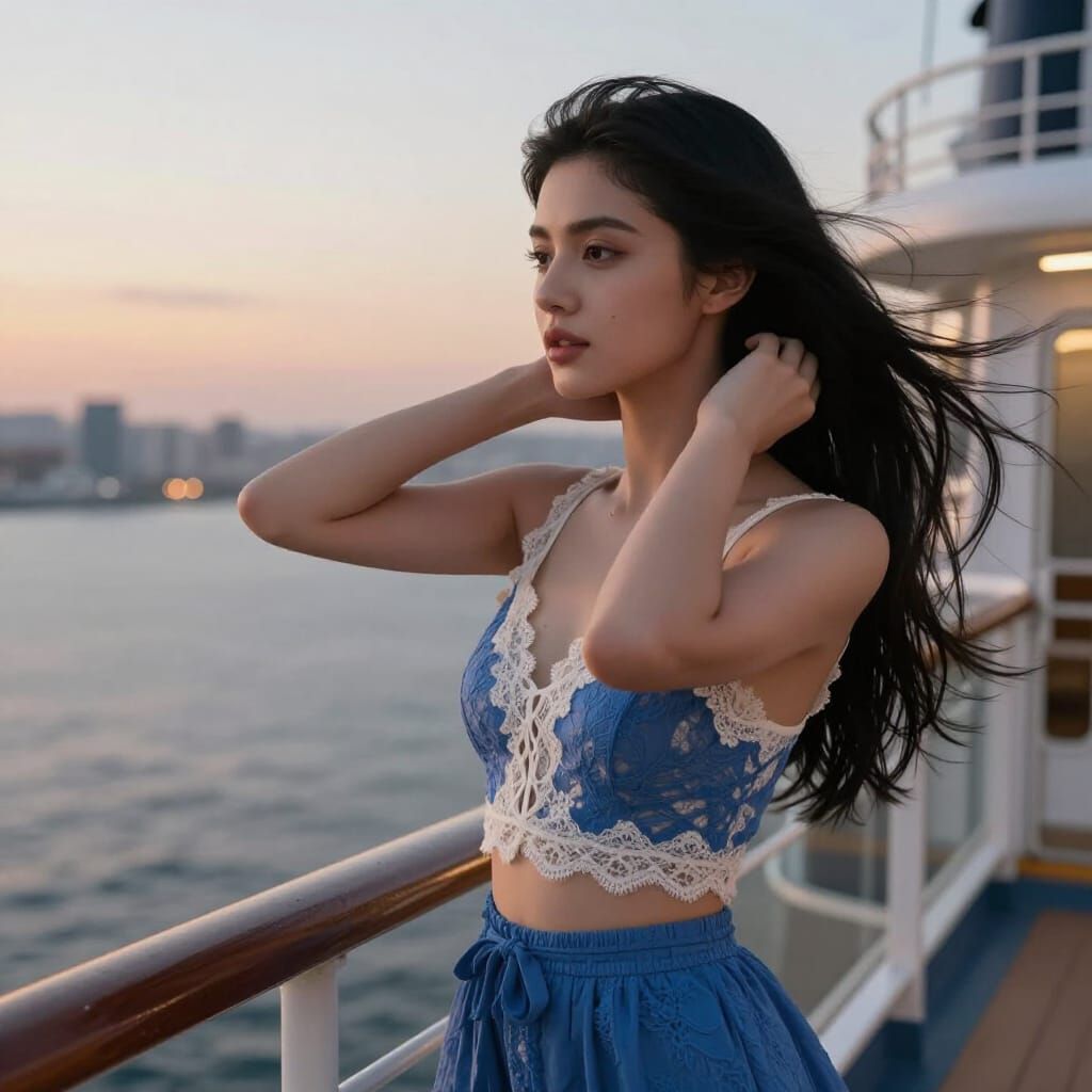 Cinematic Portrait of Woman on Cruise Ship at Sunset