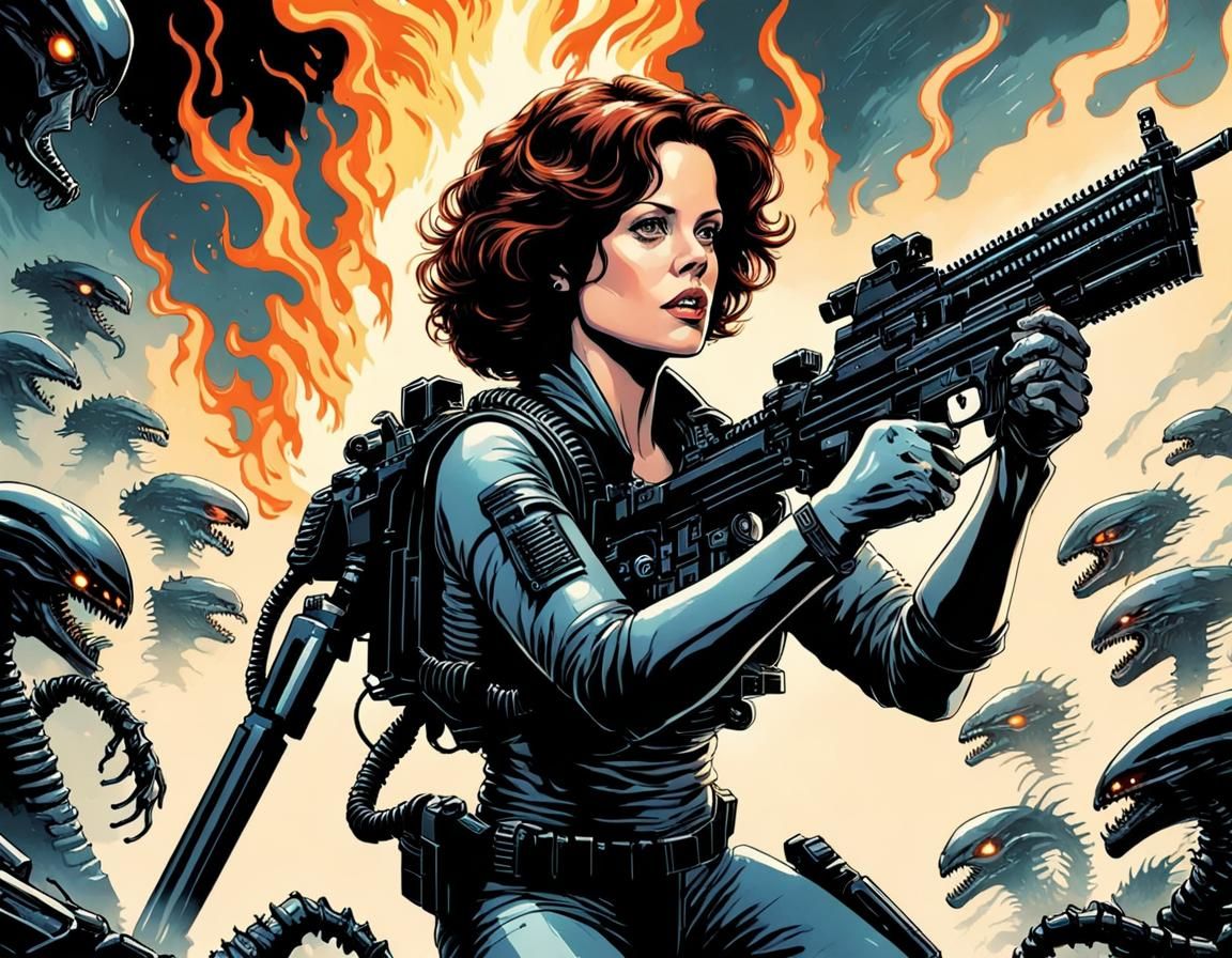 Sigourney Weaver as Ripley in Comic Book Art
