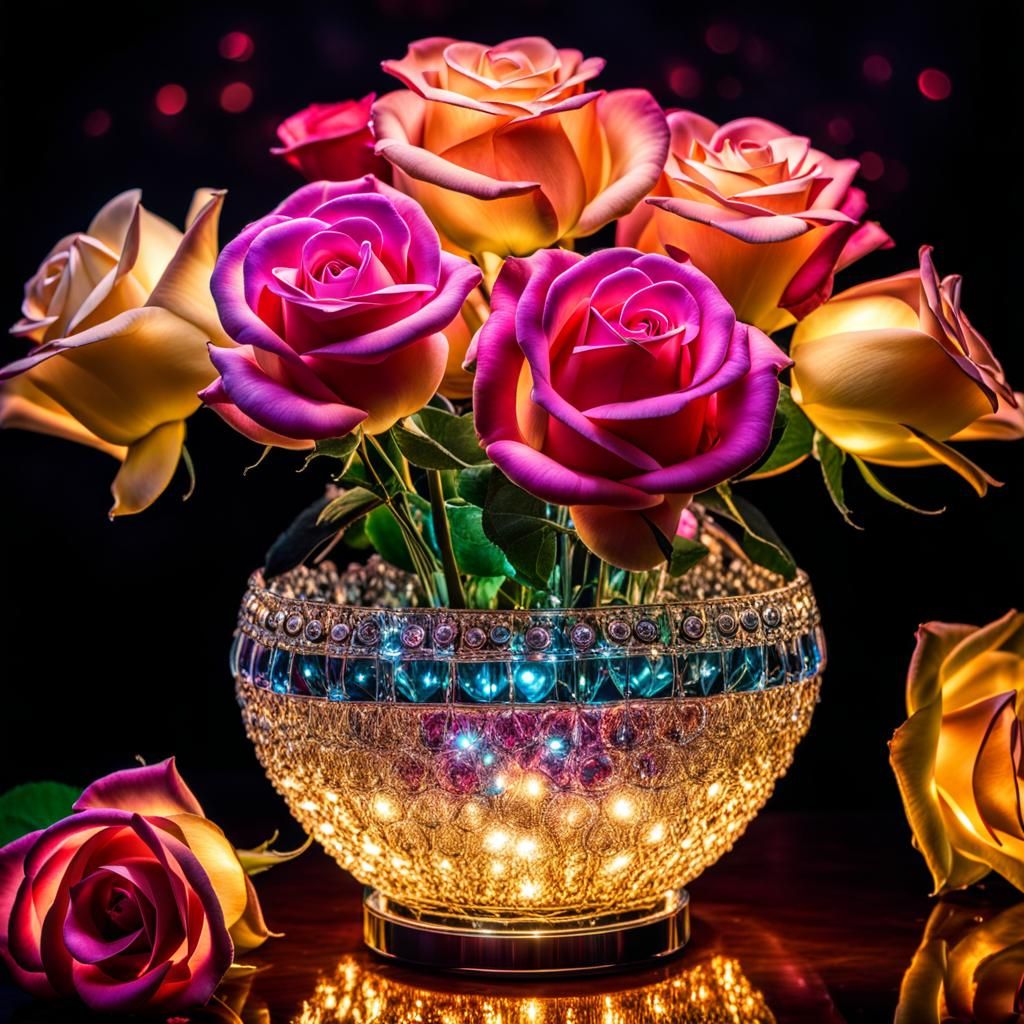 Roses in crystal flower vase