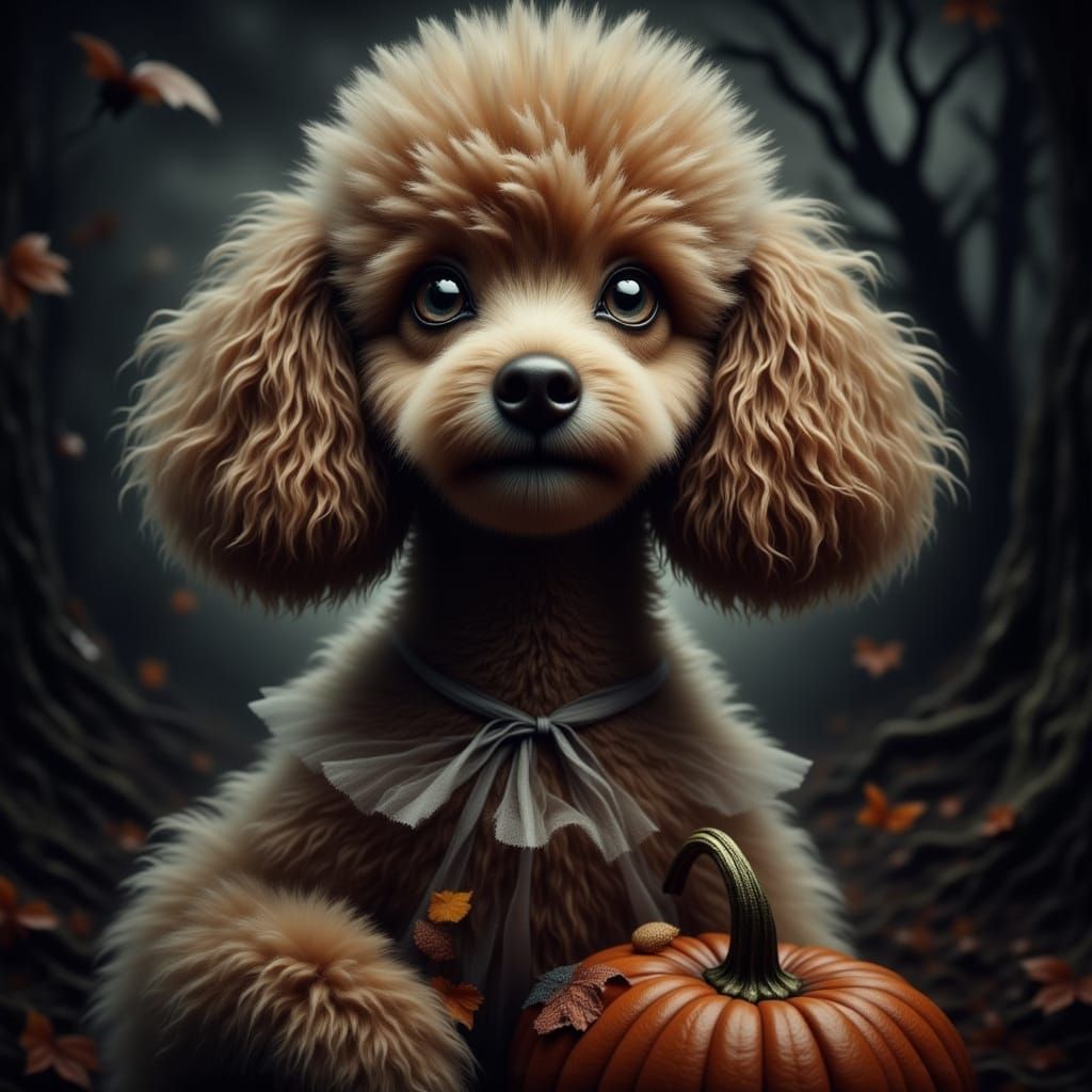 Hyper-Realistic Poodle Dressed as Mother Goose for Halloween