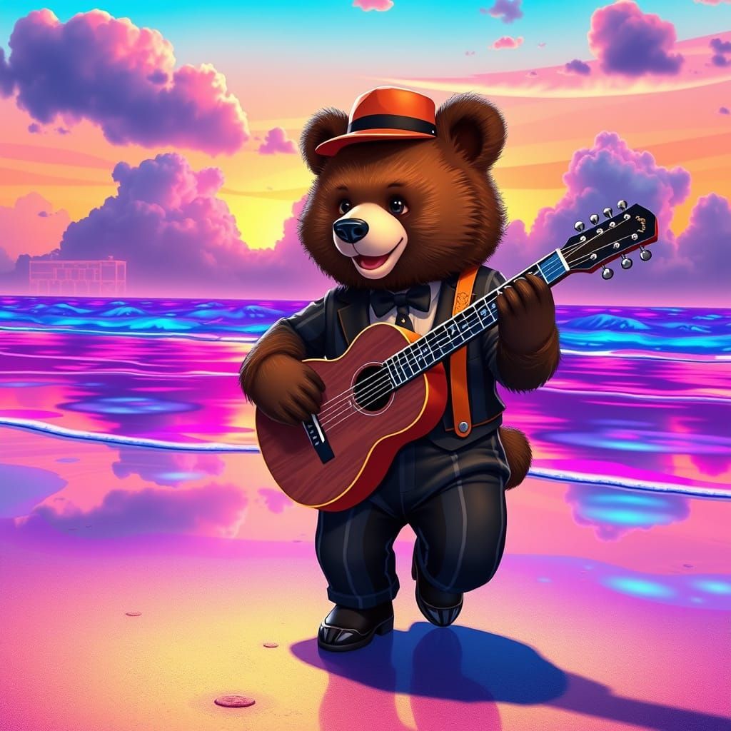 Dapper Bear Charms with Charleston Dance on Neon Beach