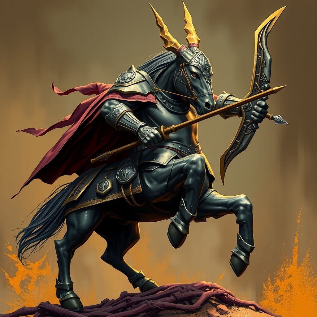 Armored Centaur Hero in Editorial Illustration Style