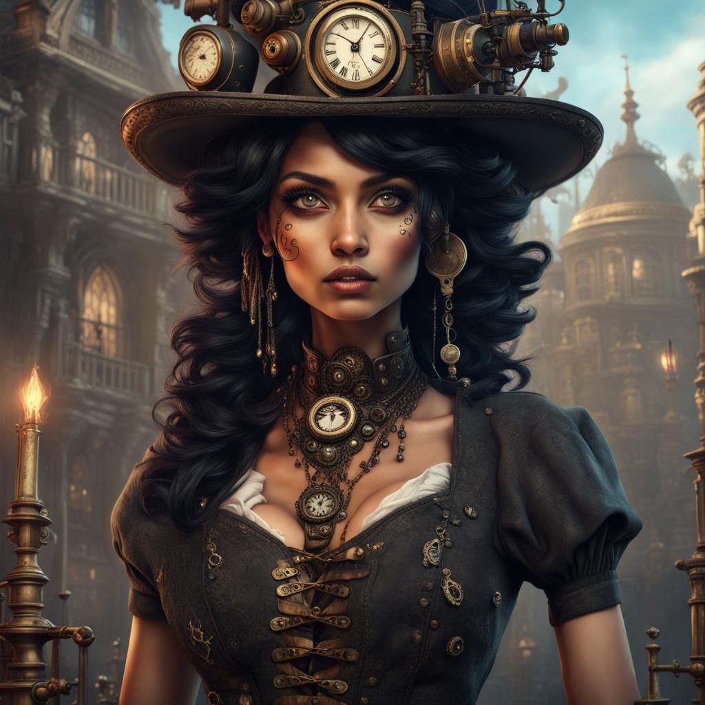 Voodoo Steampunk Woman with Black Hair