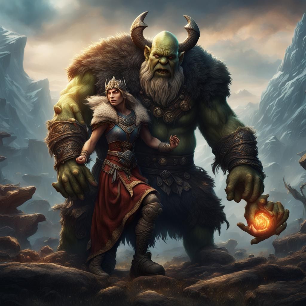 Sif Faints in Ogre Shaman's Arms: Fantasy Art