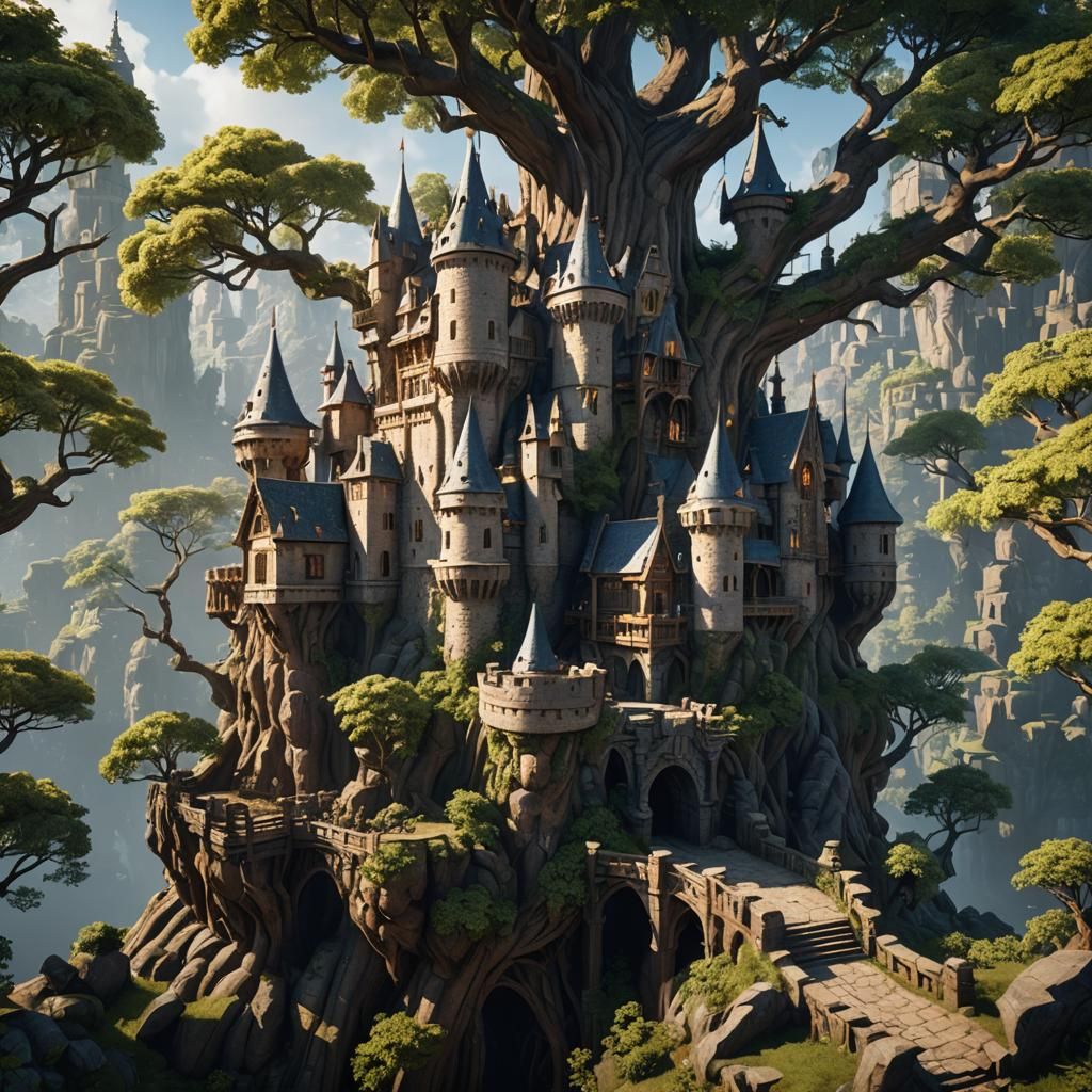 Epic Castle on Giant Tree: 3D Game Cinematic