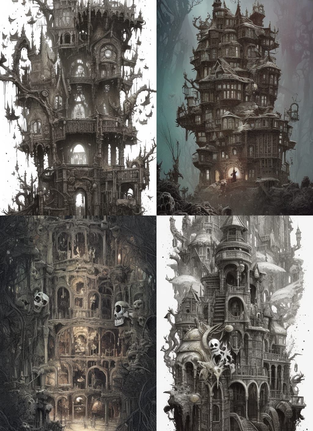 Pale Bone Castle Watercolor Art