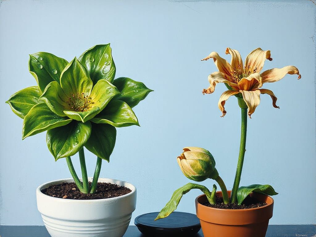 Vibrant Bloom Meets Withered Flower: Nature's Contrast