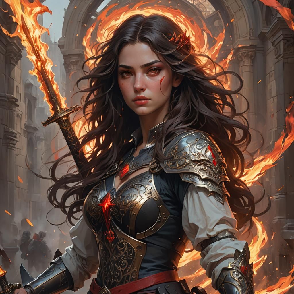 Fiery-Eyed Woman: Detailed Fantasy Art Portrait